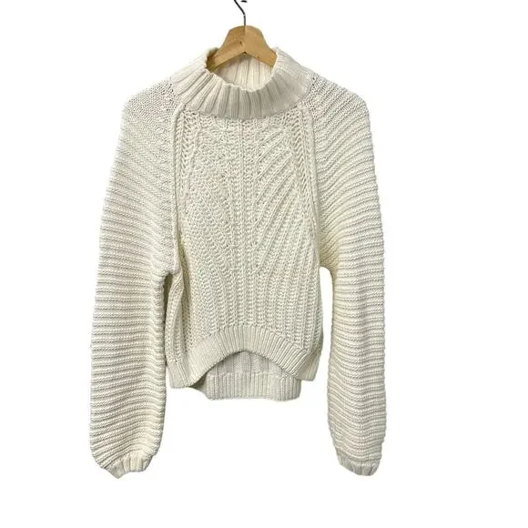 Free People Sweetheart Sweater Womens Small Ivory Boho Chunky Knit Mock Neck - Picture 2 of 13